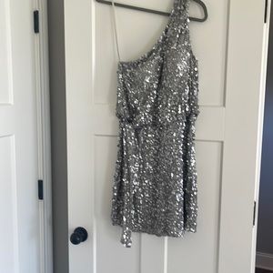 Silver sequin one shoulder dress EUC